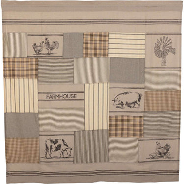 Sawyer Mill Charcoal Stenciled Patchwork Shower Curtain 72